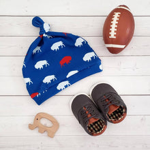 Load image into Gallery viewer, Red and Blue Buffalo Knot Hat