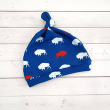Load image into Gallery viewer, Red and Blue Buffalo Knot Hat