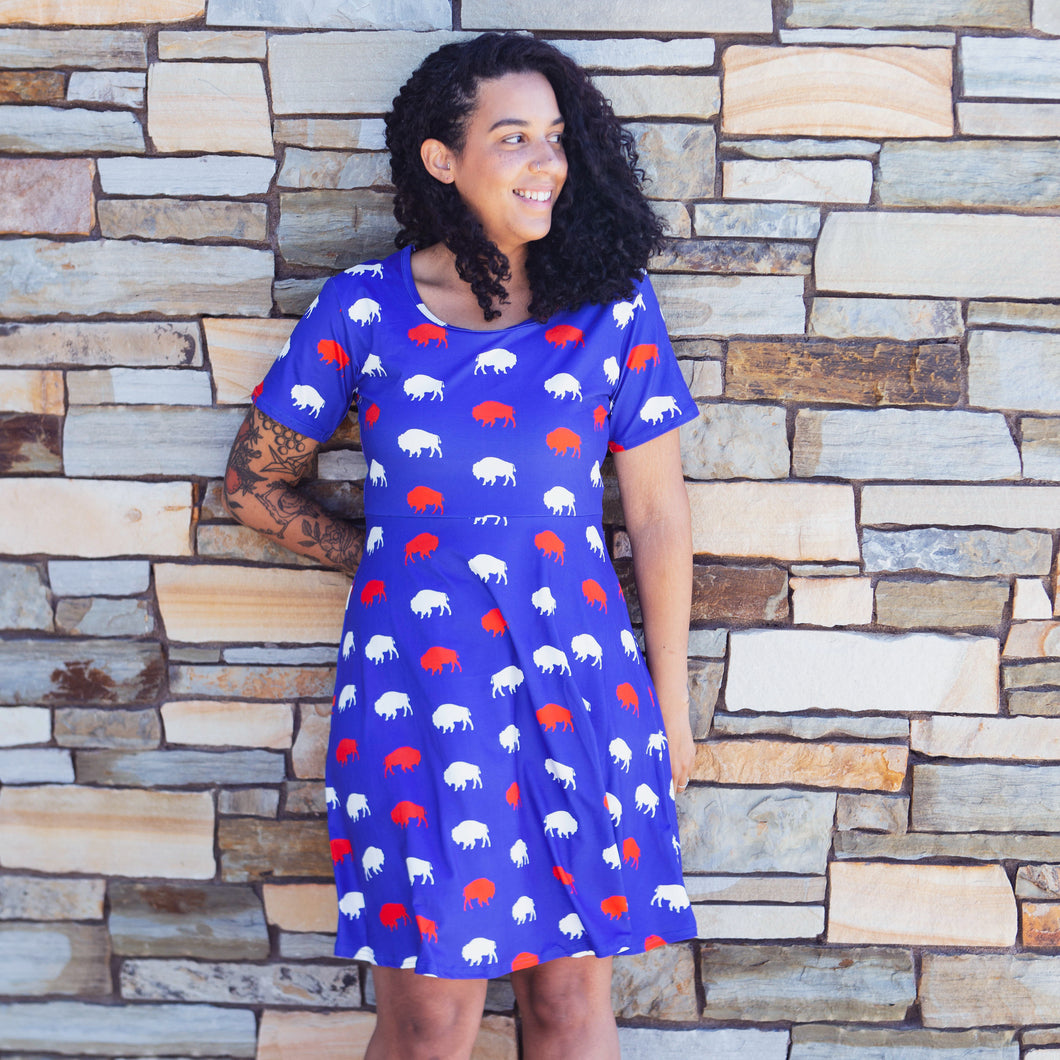 Adult Red and Blue Buffalo Dress