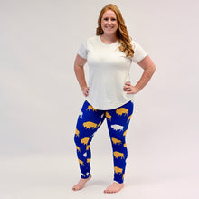 Load image into Gallery viewer, Cozy Blue and Gold Buffalo Leggings
