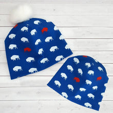 Load image into Gallery viewer, Red and Blue Buffalo Beanie
