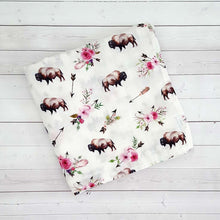 Load image into Gallery viewer, Floral Buffalo Swaddle Blanket
