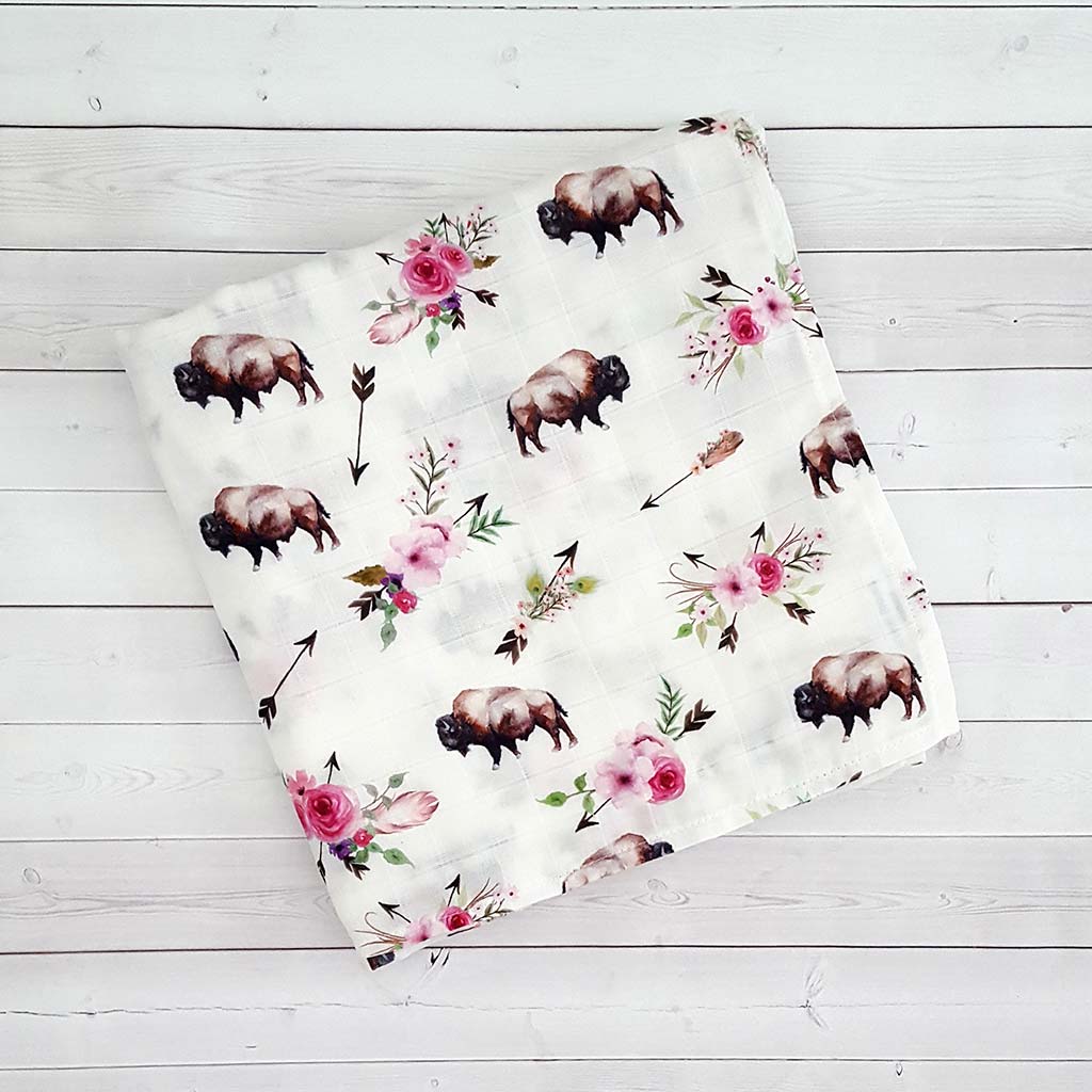 Floral Buffalo Swaddle Blanket