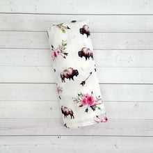 Load image into Gallery viewer, Floral Buffalo Swaddle Blanket

